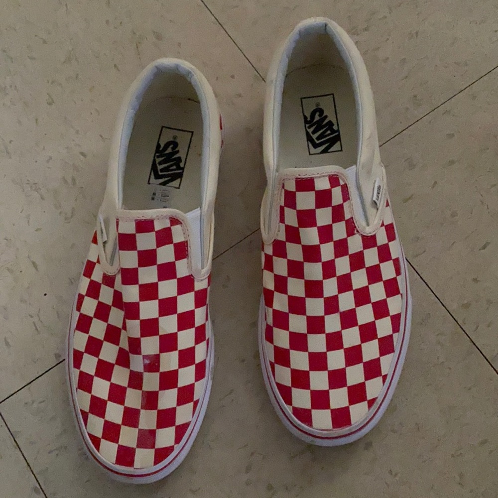 Red and white vans only worn ones
